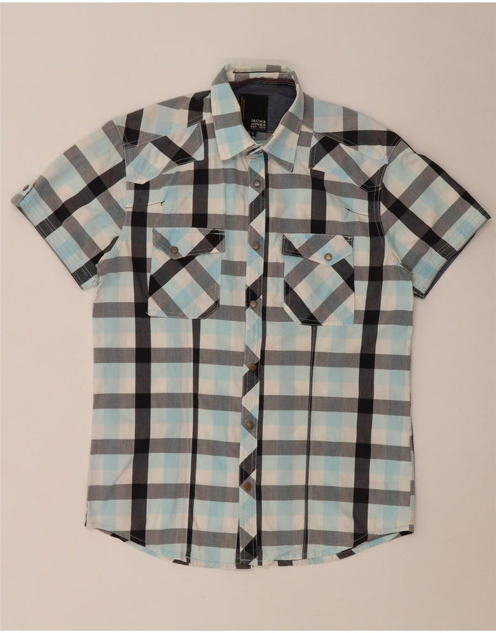 Jack & Jones Herren-Kurzarmhemd aus mitteltürkisfarbener Karo-Baumwolle