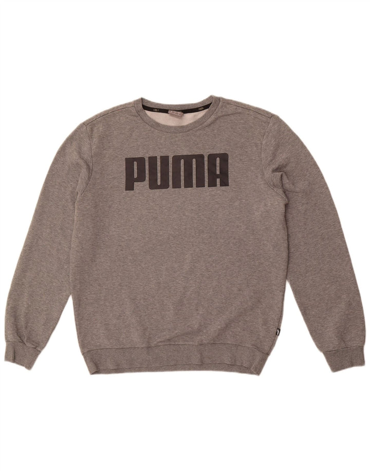 Puma Herren Grafik-Sweatshirt-Pullover aus mittelgrau gesprenkelter Baumwolle