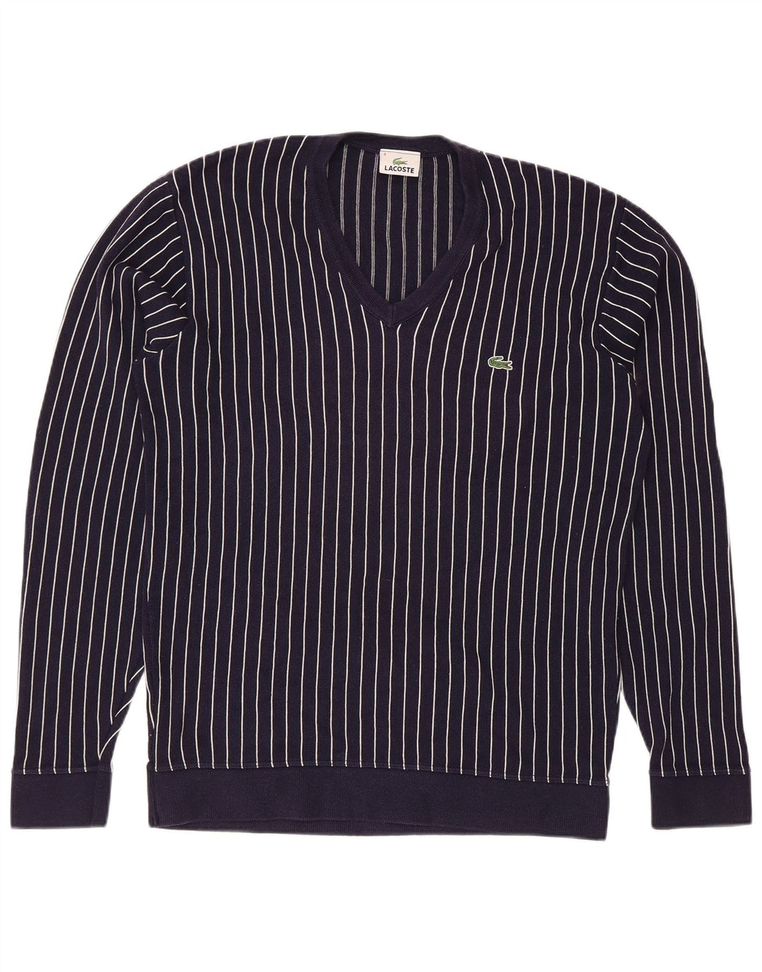 Lacoste Herren-Pullover mit V-Ausschnitt, Größe 4, mittelgroß, marineblau gestreift