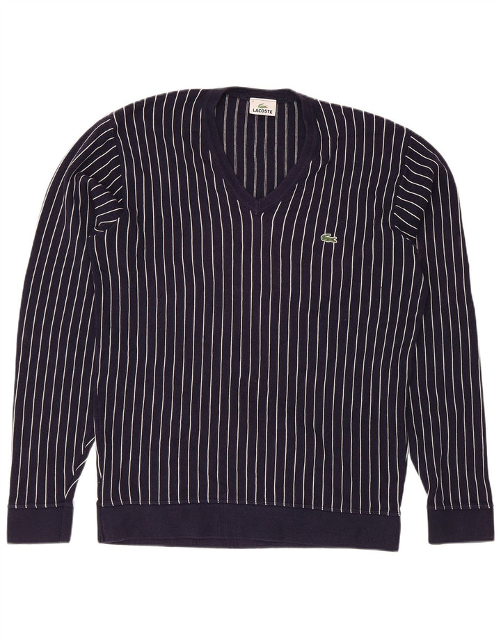 Lacoste Herren-Pullover mit V-Ausschnitt, Größe 4, mittelgroß, marineblau gestreift