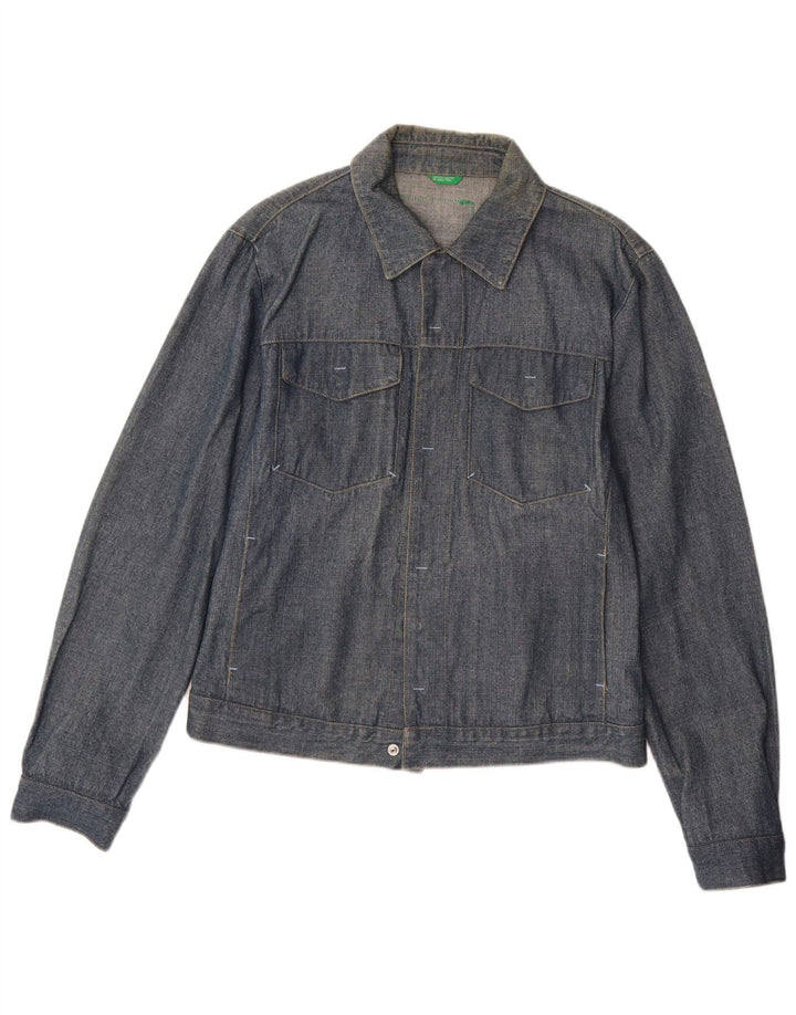 Benetton Herren Jeansjacke UK 40 Große marineblaue Baumwolle