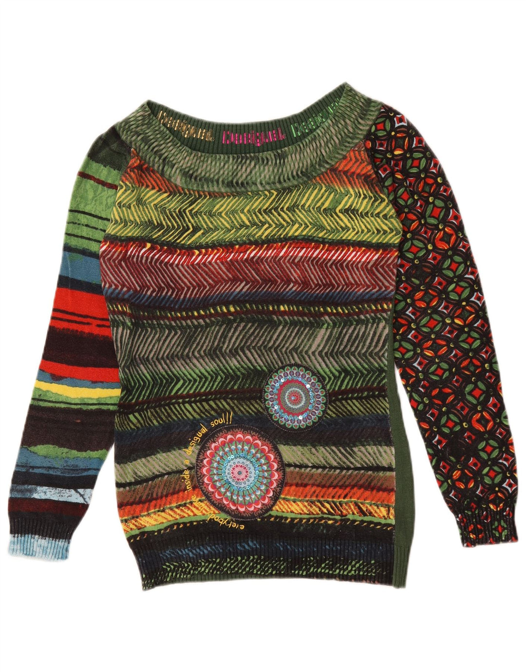 Desigual Damen-Pullover mit U-Boot-Ausschnitt, Gr. 14, mittelmehrfarbig