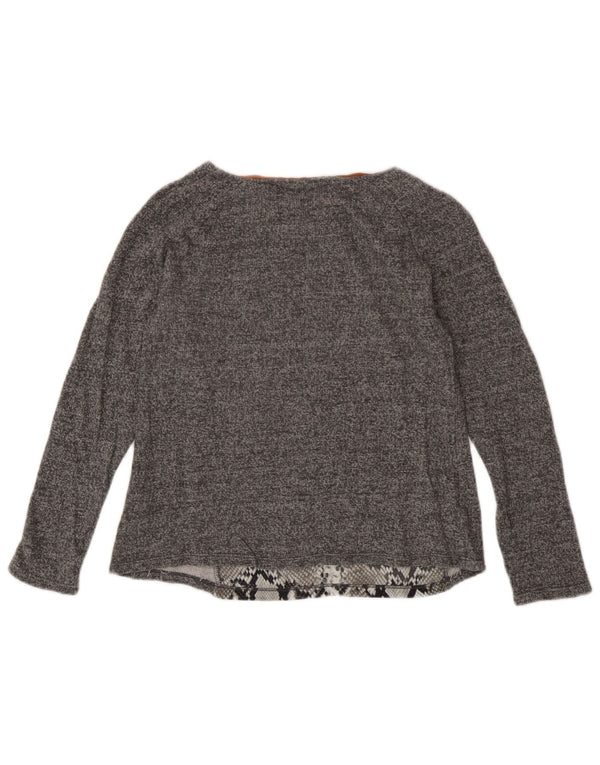 Zara Damen Crop Top Langarm UK 12 Mittelgraue Baumwolle mit Animal-Print