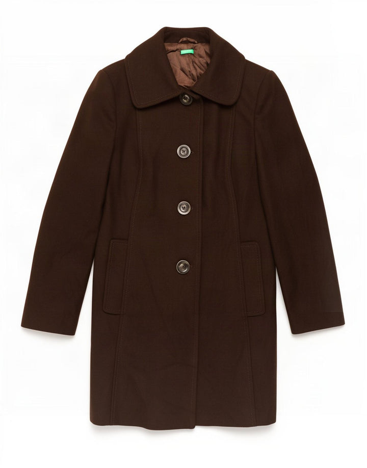 Benetton Damen Mantel IT 46 Große braune Wolle