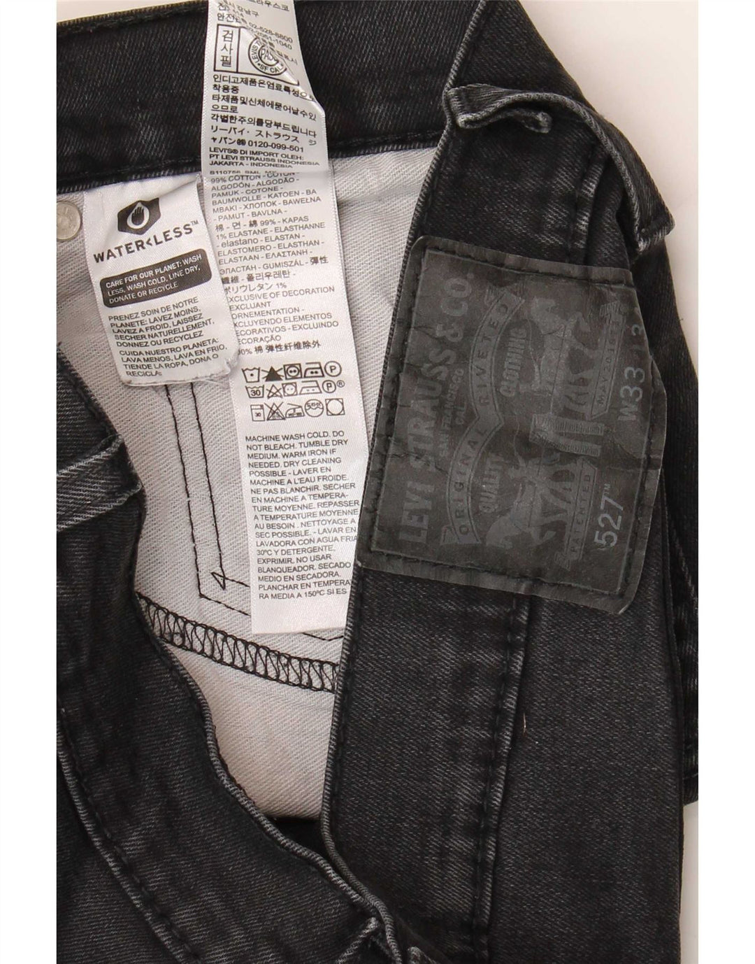 Levi's Herren 527 Bootcut Jeans W33 L34 Schwarze Baumwolle