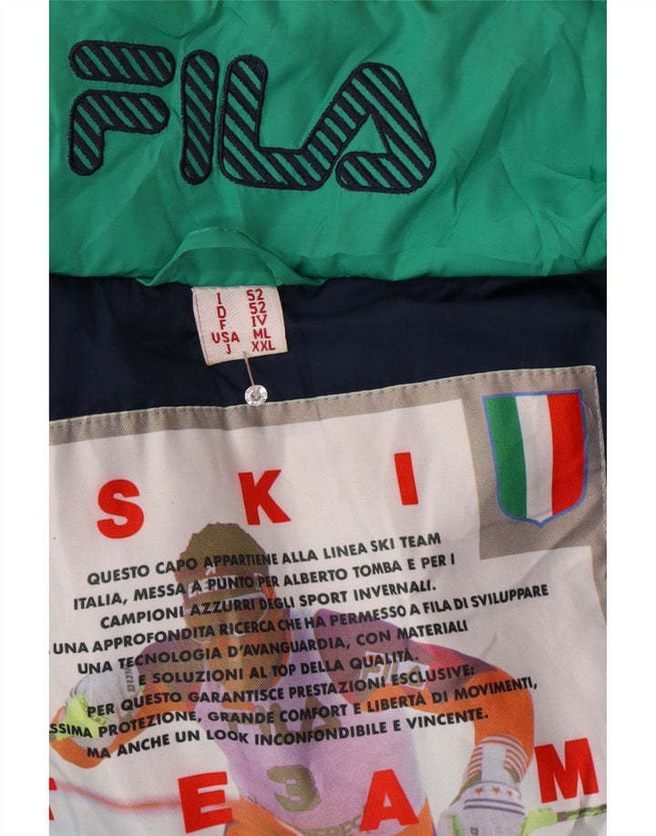 Fila Herren-Skijacke mit lockerer Passform und Kapuze, Größe 52, groß, grün, geometrisch