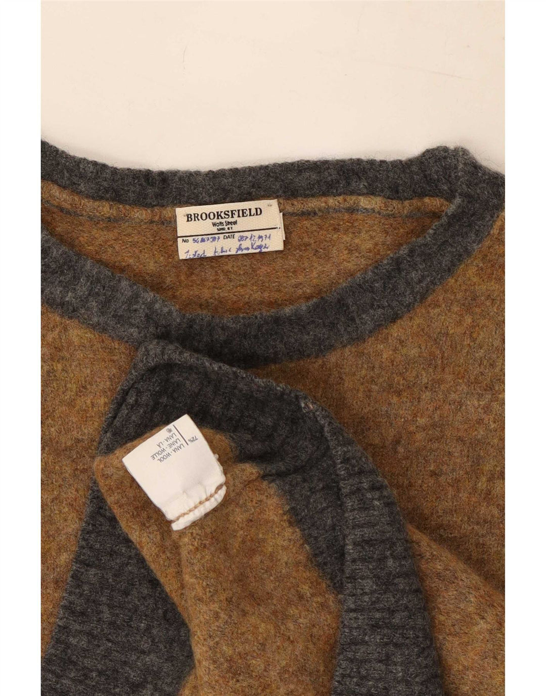 Brooksfield Herren-Pullover mit Rundhalsausschnitt, mittelbraune Wollblockfarbe