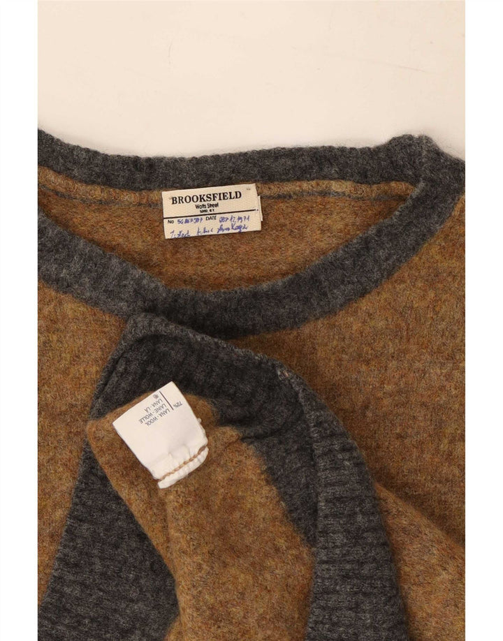 Brooksfield Herren-Pullover mit Rundhalsausschnitt, mittelbraune Wollblockfarbe