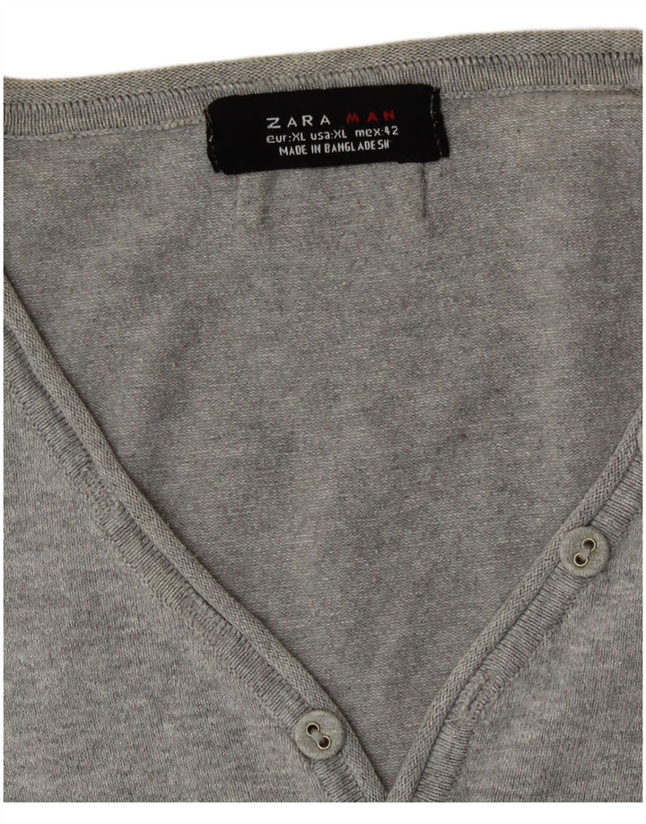 Zara Herren Kurzarmpullover mit V-Ausschnitt XL Grau