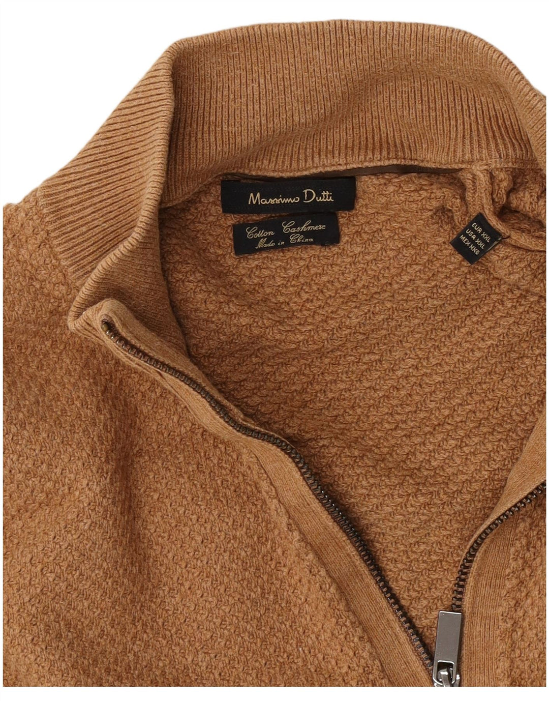 Massimo Dutti Herren-Pullover mit Reißverschluss, 2XL, braune Baumwolle