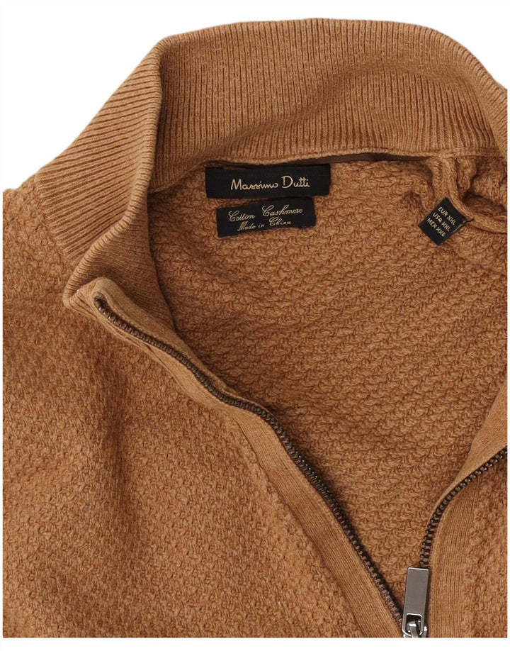 Massimo Dutti Herren-Pullover mit Reißverschluss, 2XL, braune Baumwolle