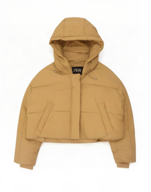 Zara Damen-Jacke mit Kapuze, übergroß, wattiert, UK 14, Mittelbeige