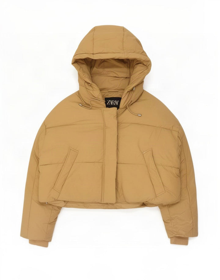 Zara Damen-Jacke mit Kapuze, übergroß, wattiert, UK 14, Mittelbeige