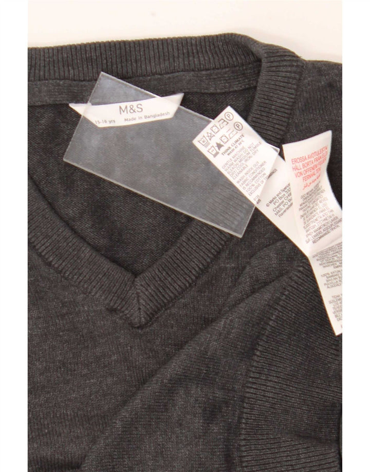 Marks & Spencer Jungen-Pullover mit V-Ausschnitt, 15–16 Jahre, graue Baumwolle