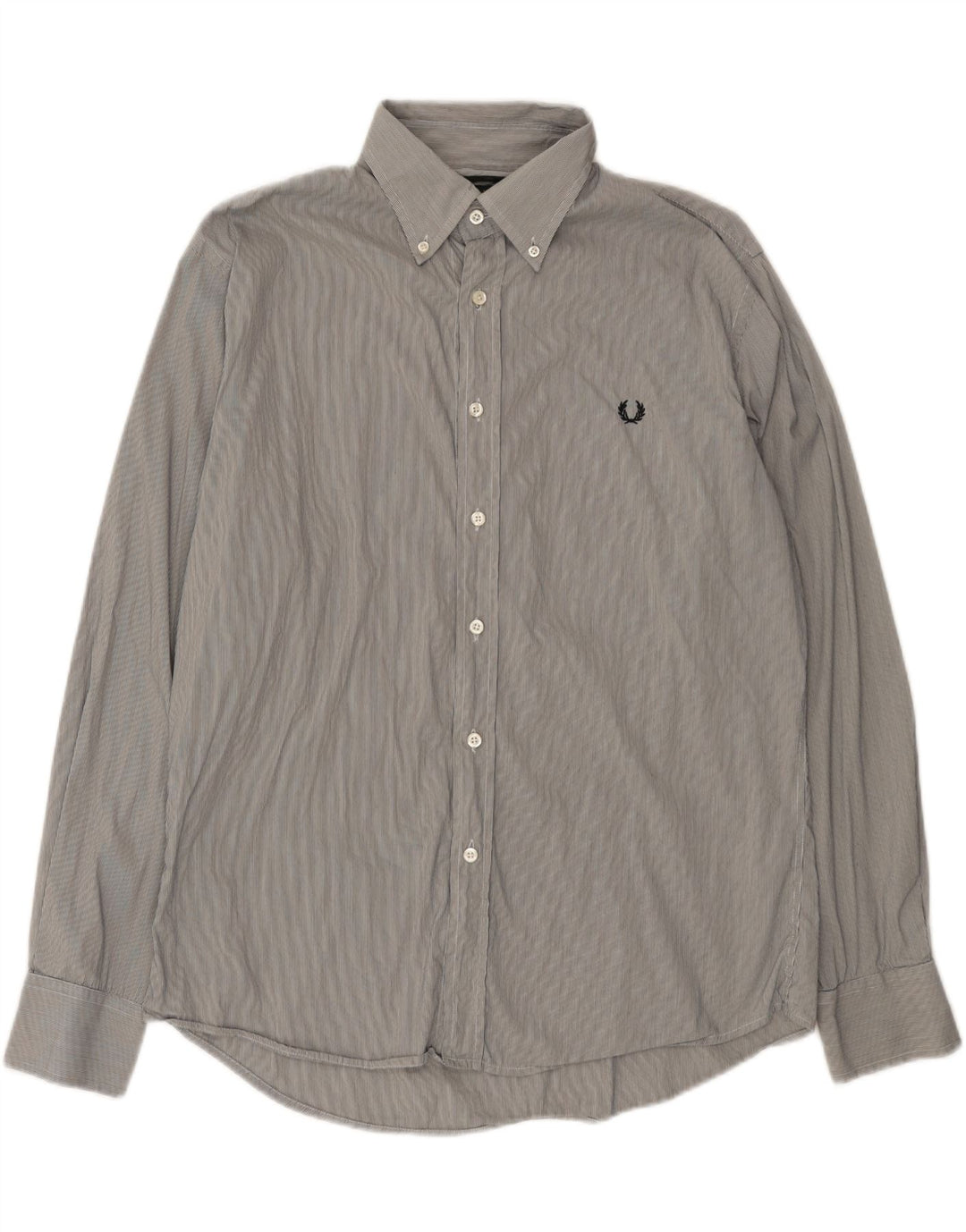 FRED PERRY Herren Slim Fit Hemd XL Grau Nadelstreifen Baumwolle