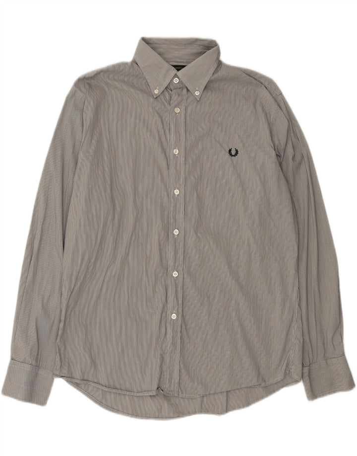 FRED PERRY Herren Slim Fit Hemd XL Grau Nadelstreifen Baumwolle