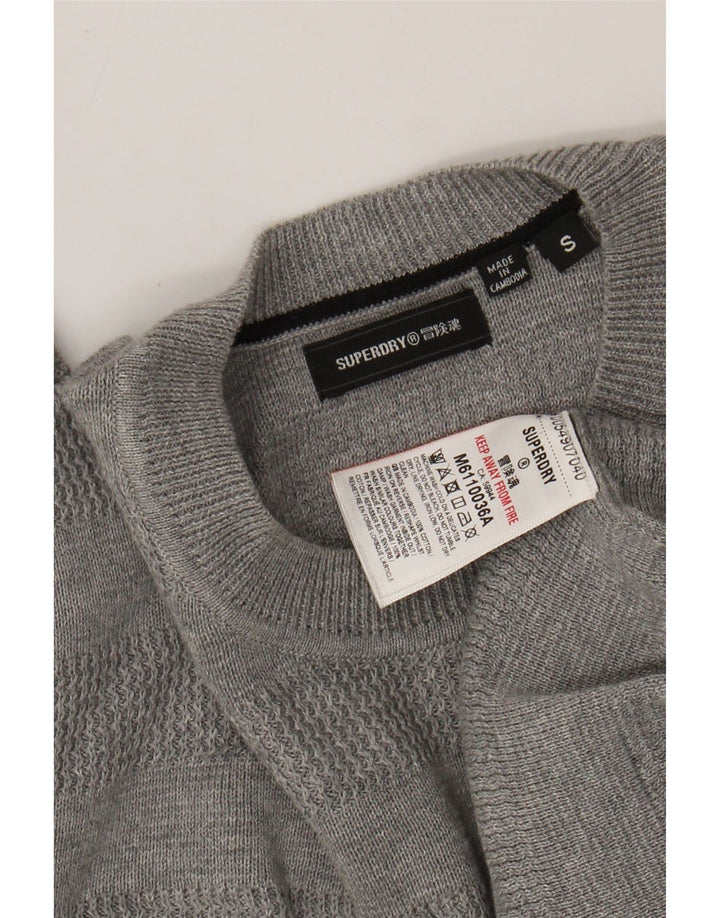 SUPERDRY Herren-Pullover mit Rundhalsausschnitt, klein, grau gestreift, Baumwolle