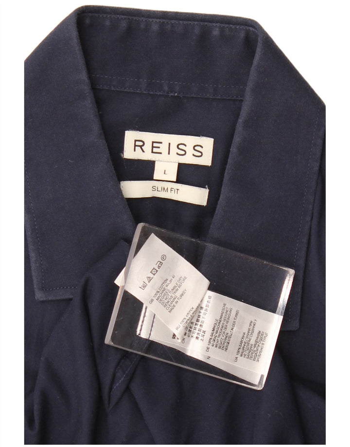 REISS Herren-Slim-Fit-Hemd, groß, marineblau, Baumwolle