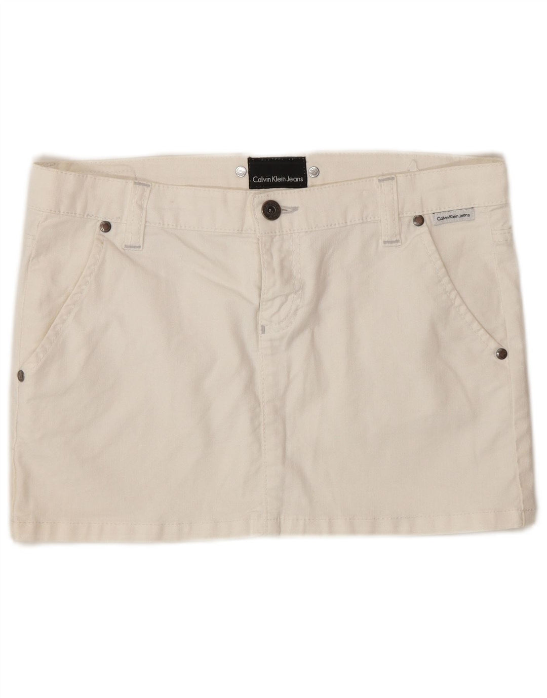Calvin Klein Damen Minirock W27 Small Off White Cotton