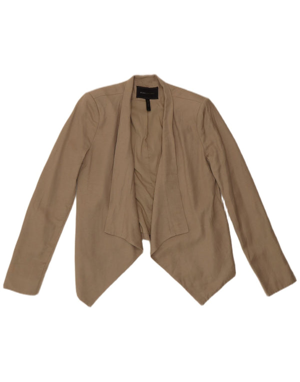 BCBGMAXAZRIA Damen Asymetric Open Blazer Jacke UK 6 XS Beige Rayon