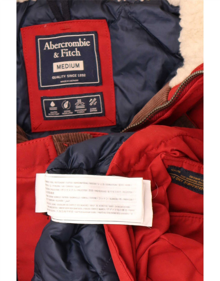 Abercrombie & Fitch Herren-Mantel mit Kapuze, gepolstert, UK 38, Mittelrot, Polyester