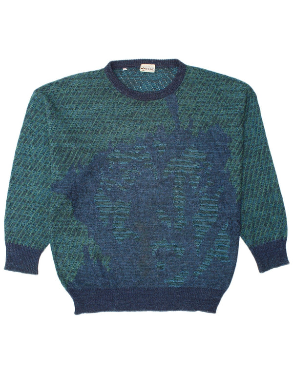 FIUME Herren-Pullover mit Rundhalsausschnitt, Größe 52, groß, blau gestreift, Acryl