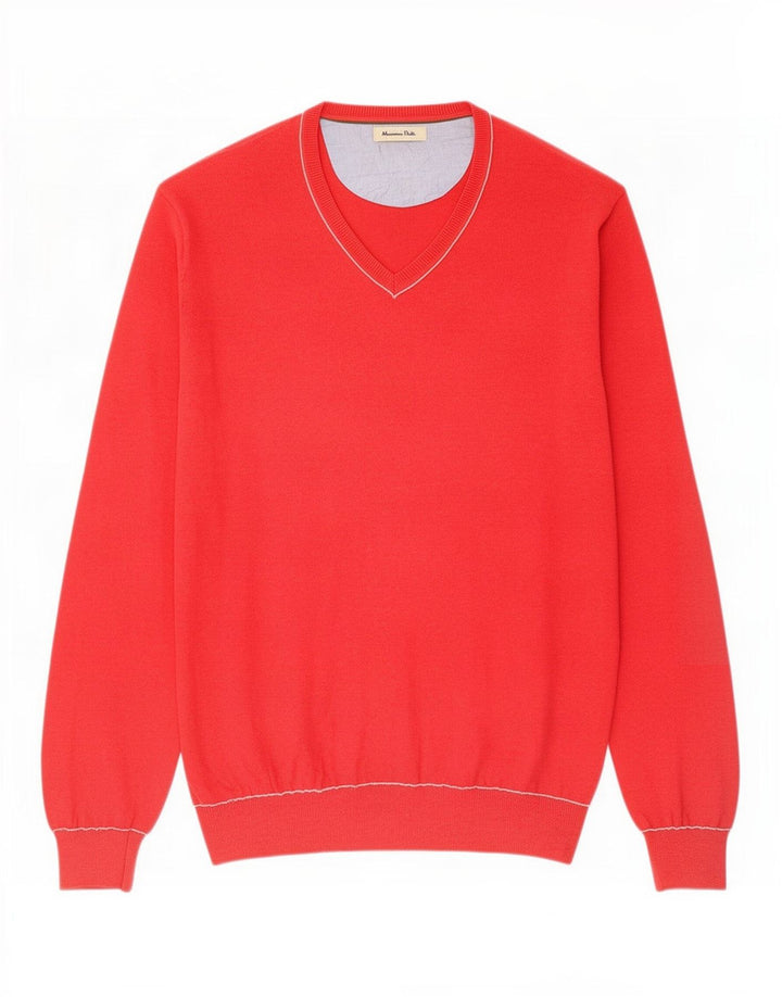 Massimo Dutti Herren-Pullover mit V-Ausschnitt, XL, Rot
