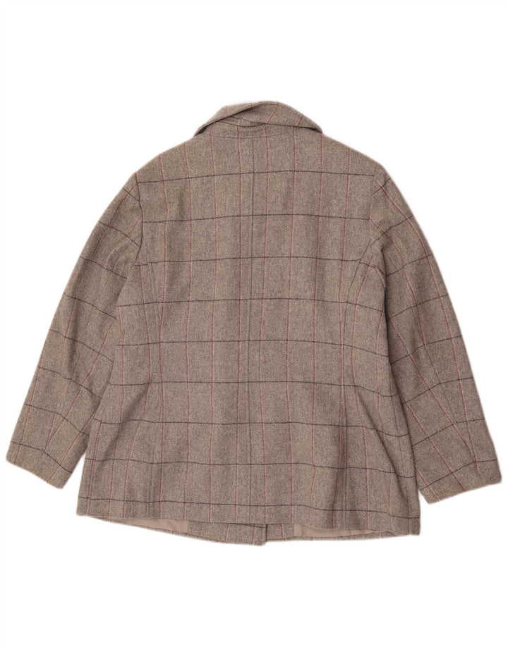 Marks & Spencer Damen Zweireihiger Mantel UK 18 XL Grau karierte Schurwolle