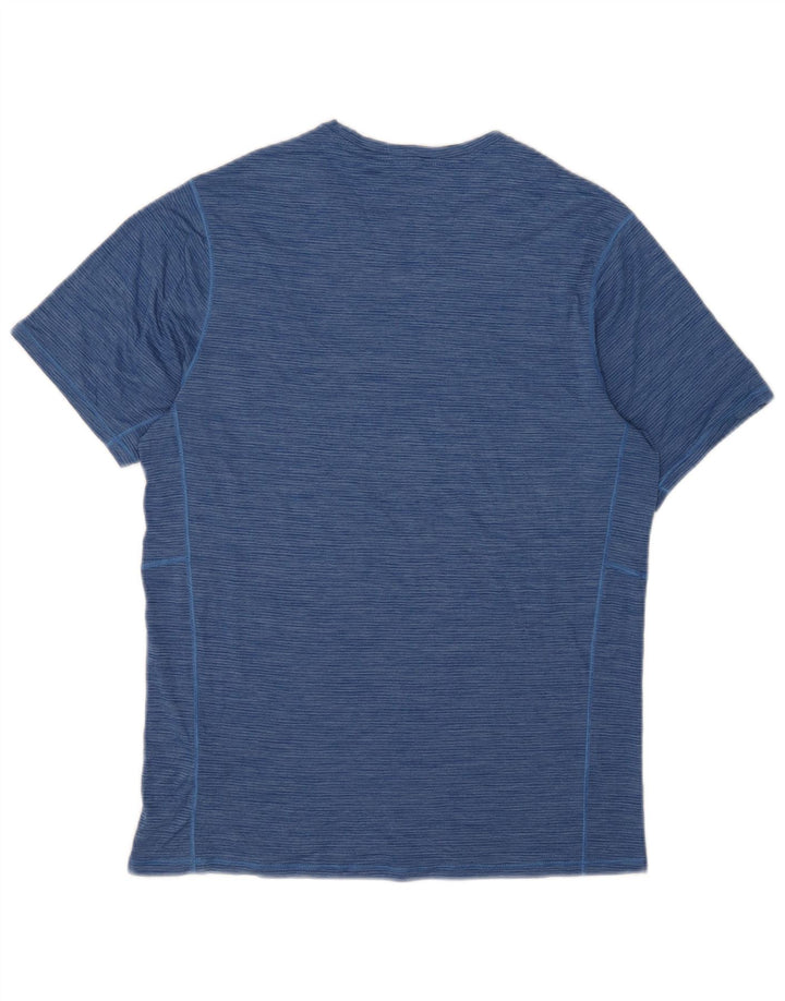 Patagonia Herren-T-Shirt-Oberteil aus mittelblauem Nadelstreifen-Polyester