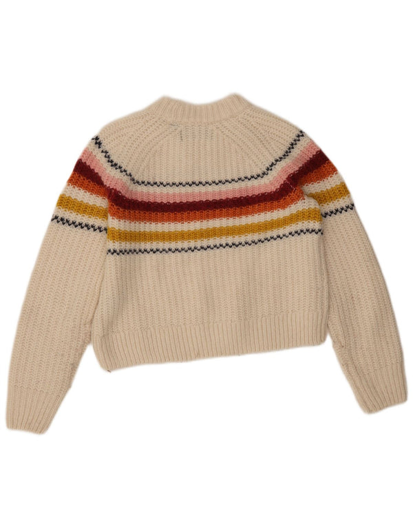 Superdry Damen Crop Crew Neck Pullover Pullover UK 8 Small Weiß gestreift