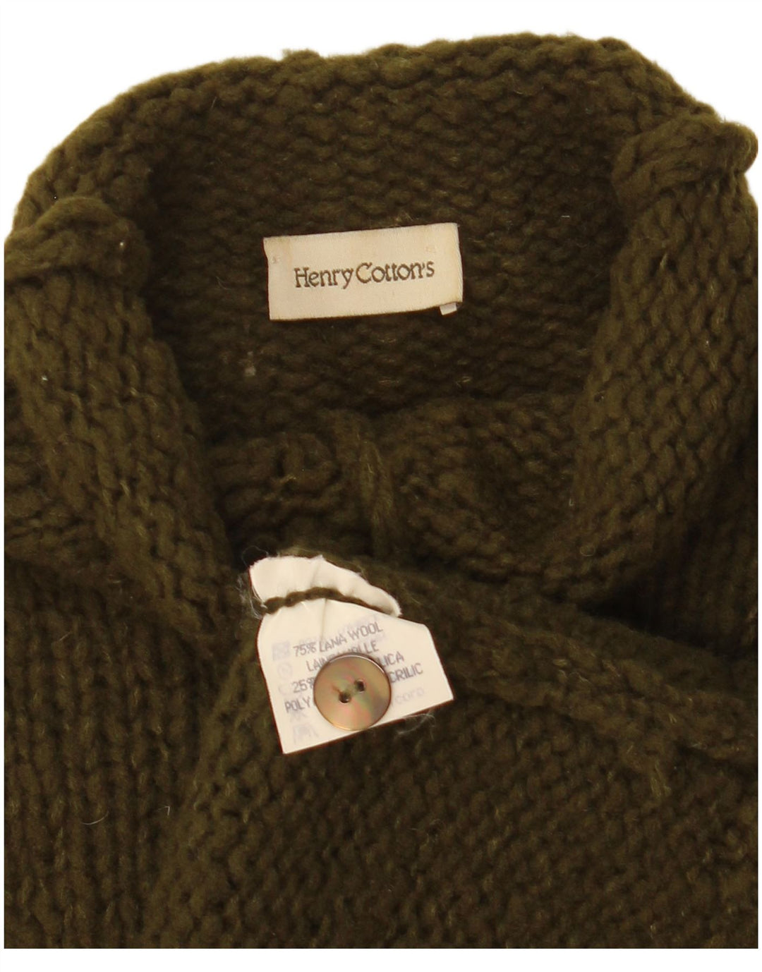 Henry Cottons Damen-Pullover mit Knopfkragen, IT 46, große Khaki-Wolle