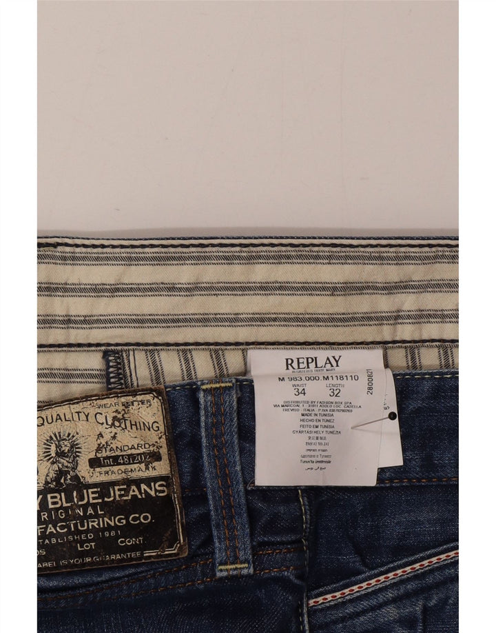 Replay Herren Straight Jeans W34 L32 Blaue Baumwolle