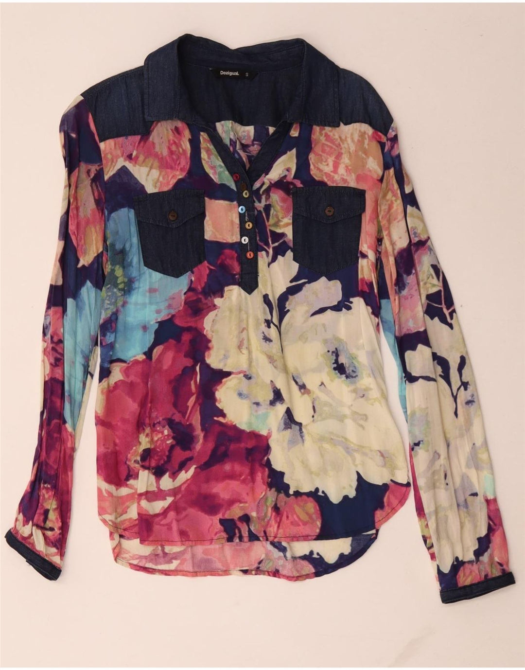 Desigual Damen Pullover-Hemdbluse UK 10 Kleines mehrfarbiges Blumenmuster