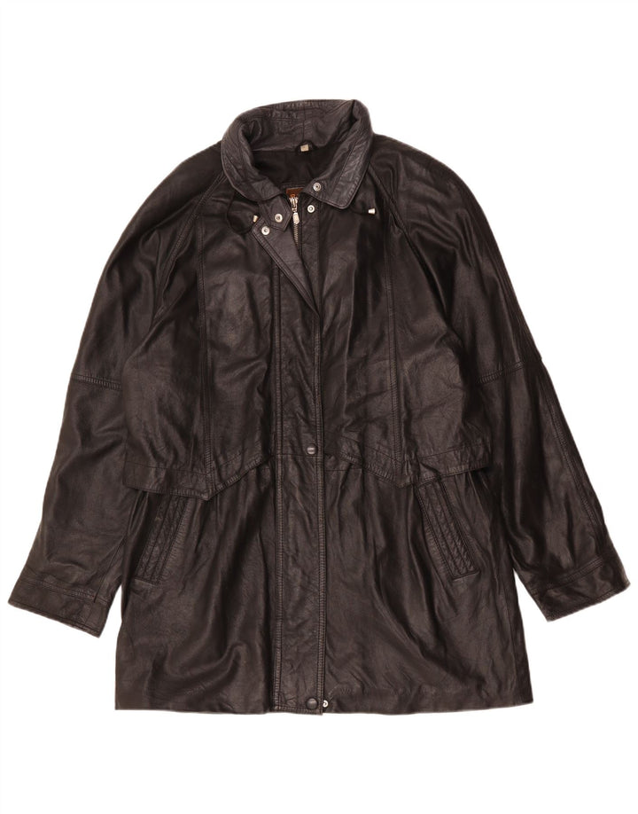 Vintage Damen Übergroßer Ledermantel UK 16 Large Schwarz