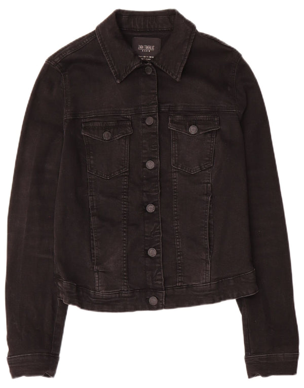 Zara Damen Trafaluc Crop Jeansjacke UK 12 Mittelschwarze Baumwolle