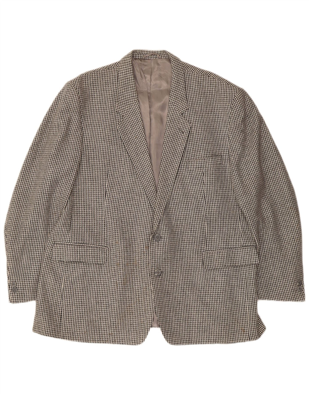 Vintage Herren-Blazer mit 2 Knöpfen, UK 40, große graue Wolle mit Hahnentrittmuster