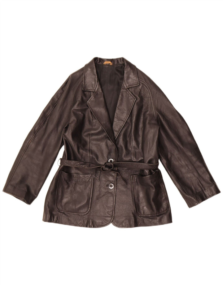 Everest Damen-Blazerjacke aus Leder mit 2 Knöpfen, UK 14, mittelschwarzes Leder
