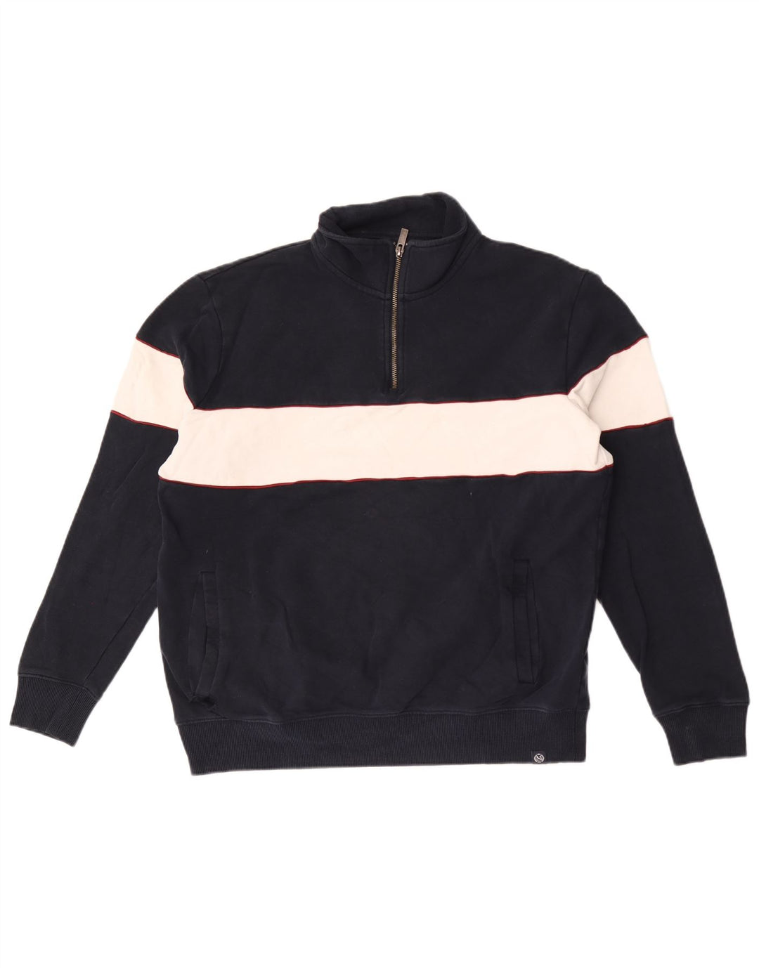 Marks & Spencer Herren-Sweatshirt mit Reißverschluss am Hals, groß, Marineblau, Farbblock