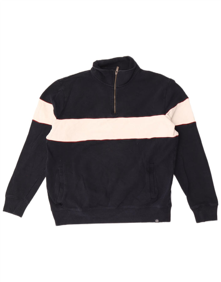 Marks & Spencer Herren-Sweatshirt mit Reißverschluss am Hals, groß, Marineblau, Farbblock