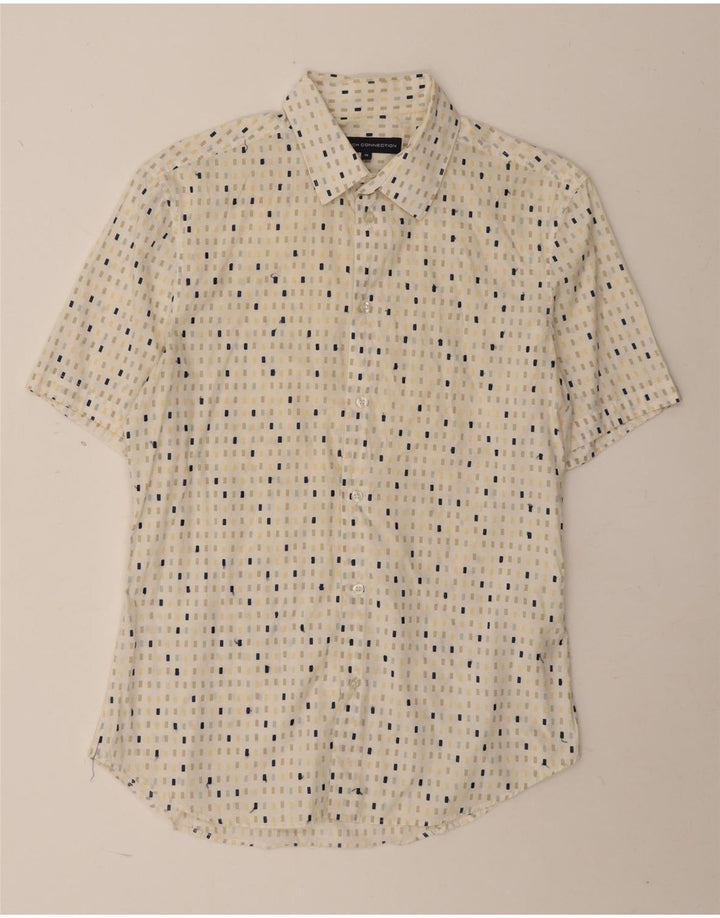 French Connection Herren-Kurzarmhemd aus gepunkteter Baumwolle in Mittelbeige