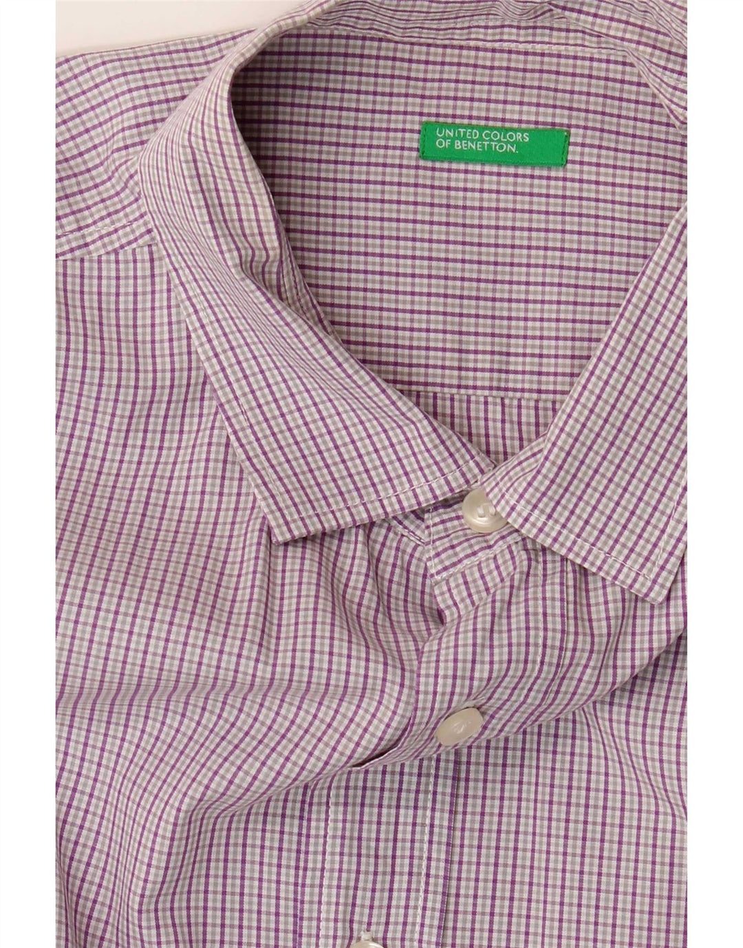 Benetton Herren Kurzarmhemd Large Purple Gingham