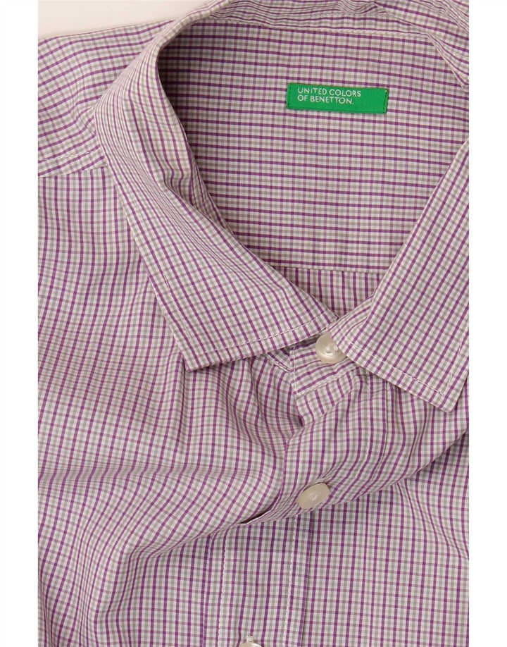 Benetton Herren Kurzarmhemd Large Purple Gingham