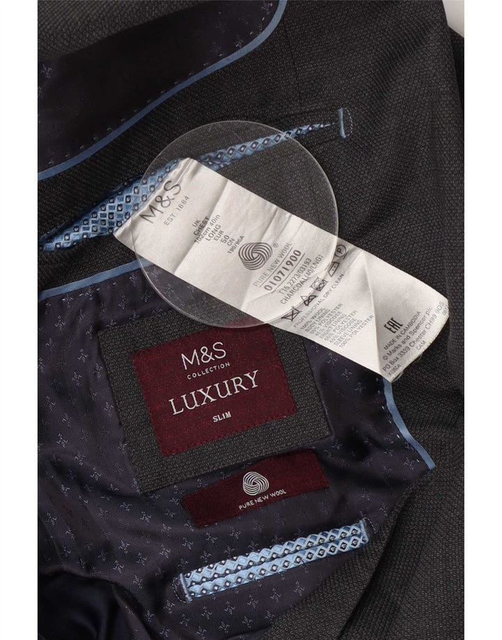 Marks & Spencer Herren-Blazer, lang, 2 Knöpfe, schmale Passform, UK 40, Mittelgrau