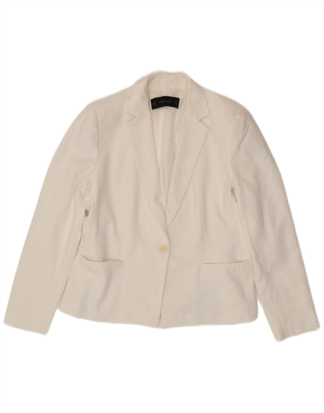 ZARA Damen 1-Knopf-Blazerjacke UK 18 XL Weiß Polyester