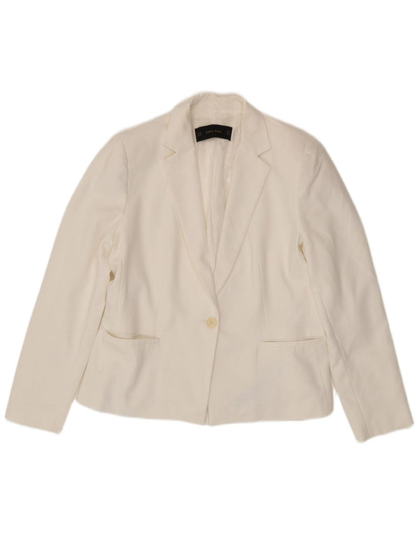 ZARA Damen 1-Knopf-Blazerjacke UK 18 XL Weiß Polyester