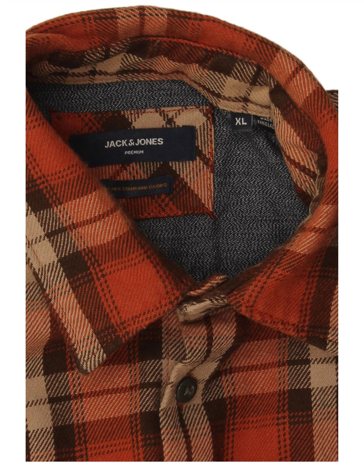 Jack & Jones Herren Flanellhemd XL Orange kariert Baumwolle