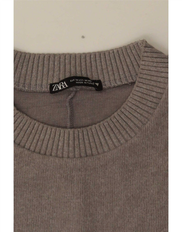 Zara Damen Crop Crew Neck Pullover Pullover UK 14 Mittelgrau
