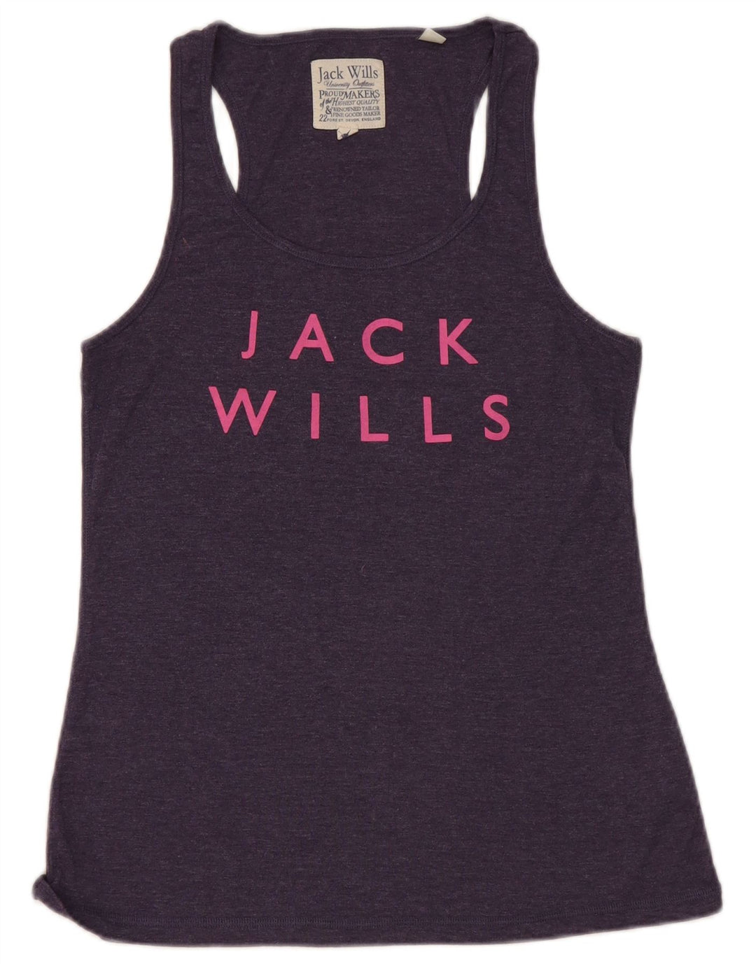Jack Wills Damen-Top mit grafischem Motiv, UK-Gr. 14, mittelmarineblaue Baumwolle