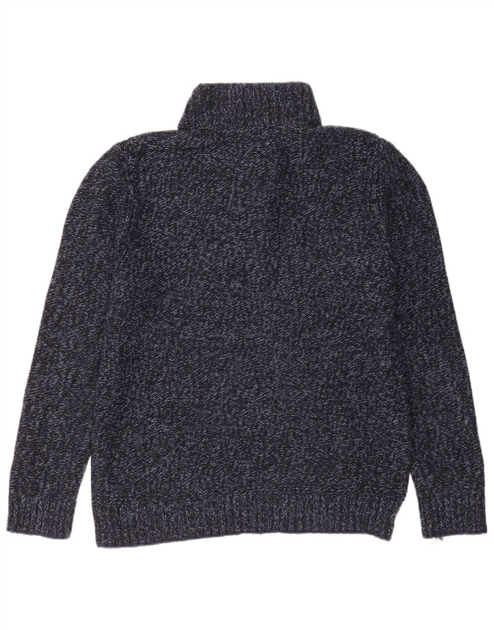 Fat Face Herren-Pullover mit Knopfkragen, mittelgroß, marineblau gesprenkelte Baumwolle