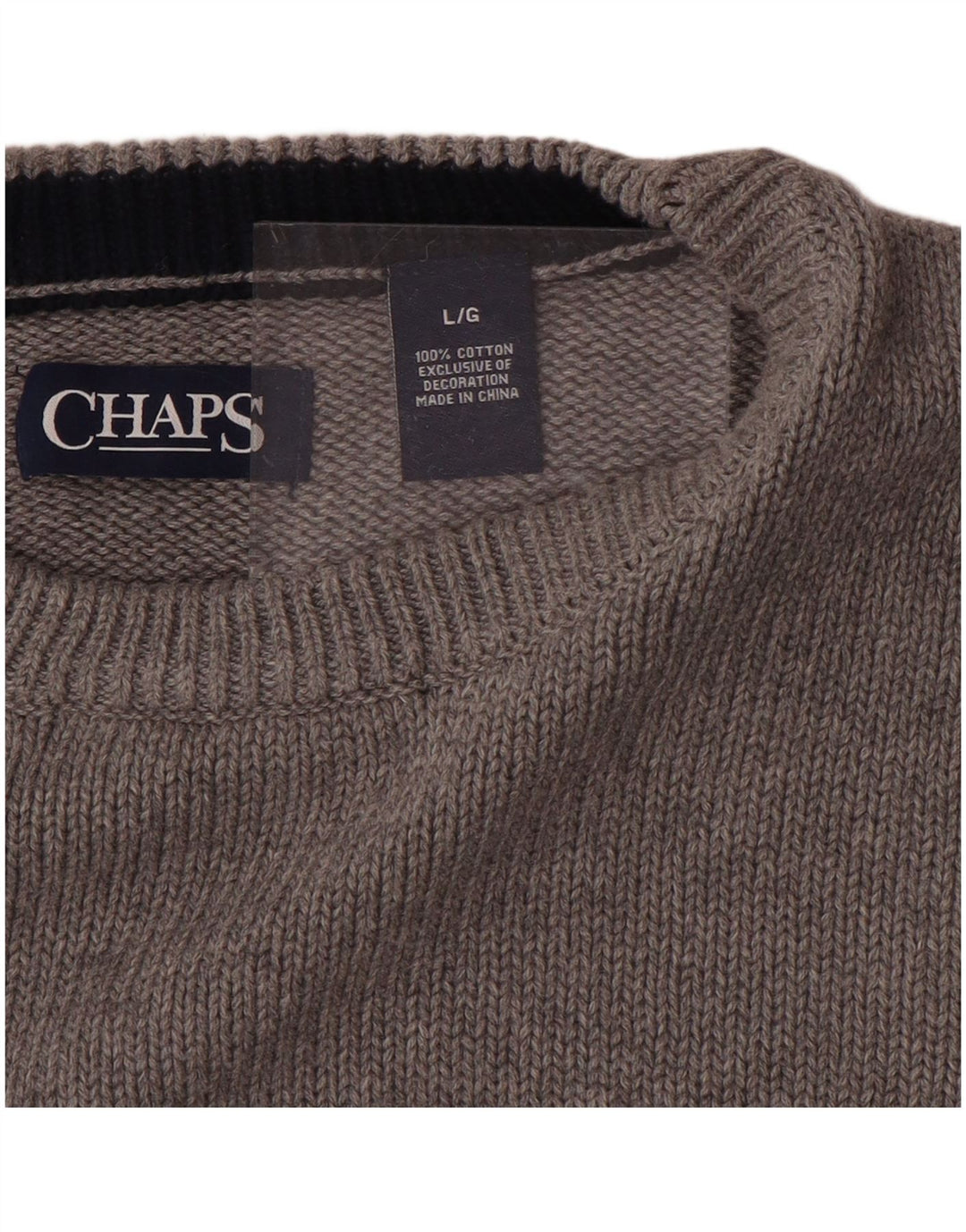 CHAPS Herren-Pullover mit Rundhalsausschnitt, Größe L, aus grauer Baumwolle